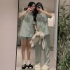 Bộ Pijama Kẻ Xốp Caro Tay Cộc Quần Dài Hot Trend