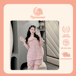 Set pijama đũi hàn cổ bèo phối ren tiểu thư chất mềm mát. Bộ ngủ nữ đũi cotton dễ thương