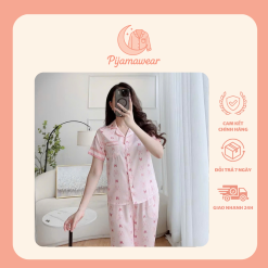 Bộ Pijama Nữ Áo Cộc Quần Dài Lụa Mát Lạnh Nhiều Họa Tiết Thanh Lịch Dễ Thương
