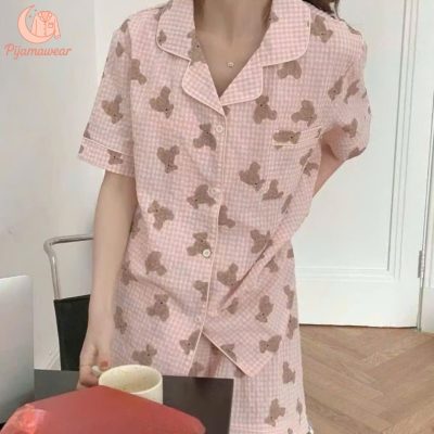 Bộ đồ ngủ pijama gấu dễ thương màu hồng