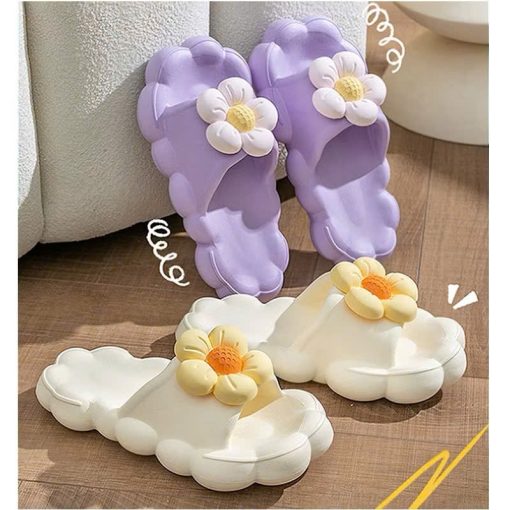 Dép Đi Trong Nhà Bánh Mì Quai Ngang Đế Cao Su Mềm Thiết Kế Hình Hoa Xinh Xắn Siêu Êm Chân Chống Trơn Trượt