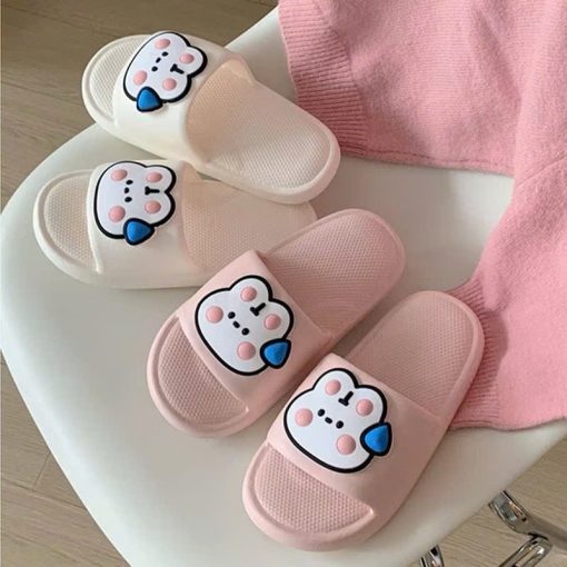 Dép Đi Trong Nhà Nữ Trắng Và Hồng Thiết Kế Mặt Thỏ Siêu Dễ Thương, Dép Mềm Bánh Mì Êm Chân Mang Trong Nhà Chống Trơn Trượt