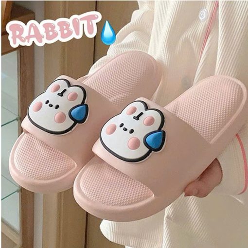 Dép Đi Trong Nhà Nữ Trắng Và Hồng Thiết Kế Mặt Thỏ Siêu Dễ Thương, Dép Mềm Bánh Mì Êm Chân Mang Trong Nhà Chống Trơn Trượt