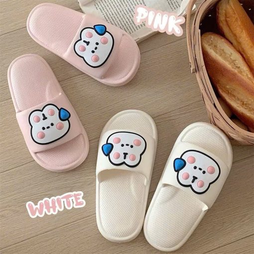 Dép Đi Trong Nhà Nữ Trắng Và Hồng Thiết Kế Mặt Thỏ Siêu Dễ Thương, Dép Mềm Bánh Mì Êm Chân Mang Trong Nhà Chống Trơn Trượt
