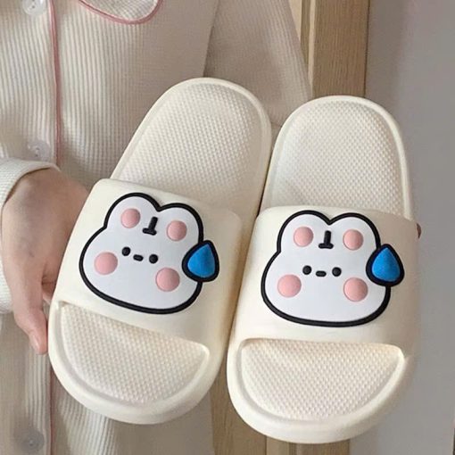 Dép Đi Trong Nhà Nữ Trắng Và Hồng Thiết Kế Mặt Thỏ Siêu Dễ Thương, Dép Mềm Bánh Mì Êm Chân Mang Trong Nhà Chống Trơn Trượt