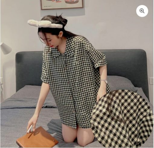 Bộ Đồ Ngủ Pijama Kẻ Caro Quần Ngắn Áo Ngắn Nhiều Màu Chất Đũi Nhăn