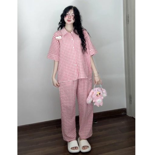 Bộ Đồ Ngủ Pijama Chất Xốp Dáng Dài Họa Tiết Kẻ Ô Vuông