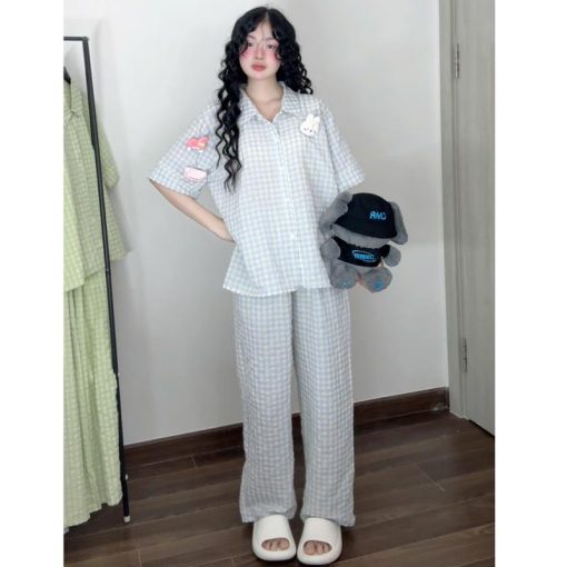 Bộ Đồ Ngủ Pijama Chất Xốp Dáng Dài Họa Tiết Kẻ Ô Vuông