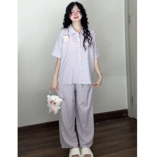 Bộ Đồ Ngủ Pijama Chất Xốp Dáng Dài Họa Tiết Kẻ Ô Vuông