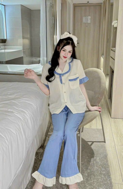 Đồ Bộ Mặc Nhà Pijama Tay ngắn Quần Dài Đũi Gân Cao Cấp