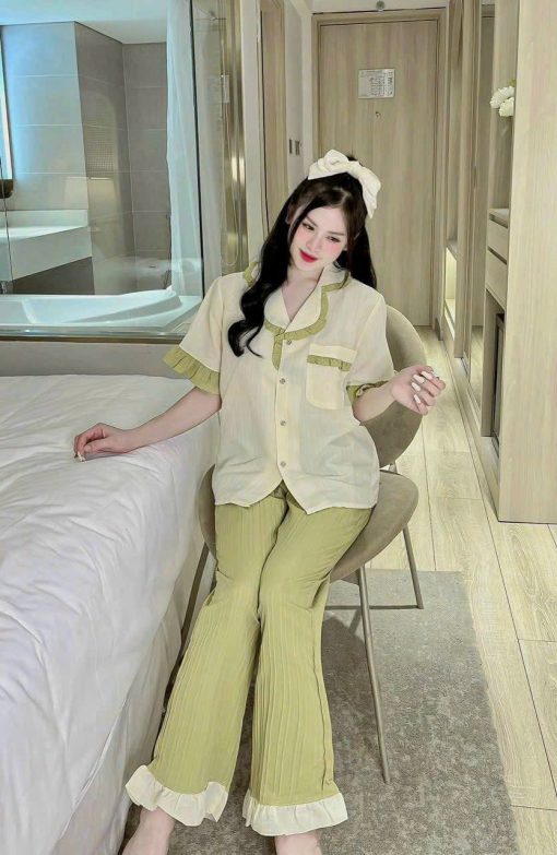 Đồ Bộ Mặc Nhà Pijama Tay ngắn Quần Dài Đũi Gân Cao Cấp