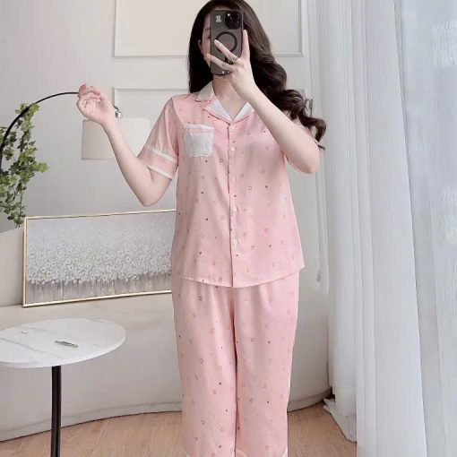 Bộ Pijama Nữ Áo Cộc Quần Dài Lụa Mát Lạnh Nhiều Họa Tiết Thanh Lịch Dễ Thương