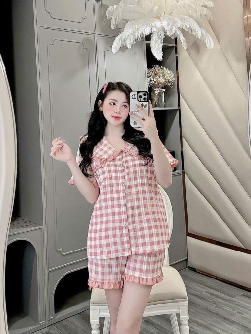 Set Pijama Cổ Bèo Tiểu Thư Chất Mềm Mát Đũi Cotton Dễ Thương