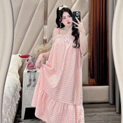 Váy Ngủ 2 Dây Ngắn Tay In Họa Tiết Phong Cách Công Chúa